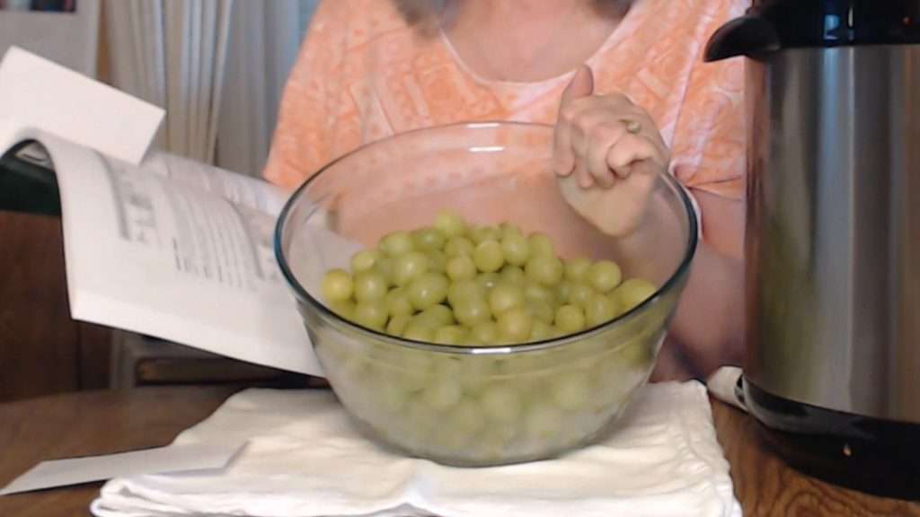 a bowl of grapes with the stems removed
