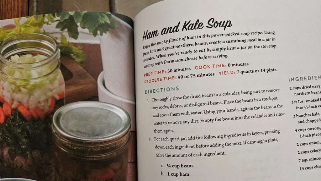 Ham and Kale Soup recipe spread from the book The Canning Diva Presents Meals in a Jar book