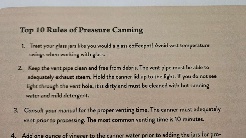 A partial image of the Top 10 Rules of Pressure Canning from the book, The Canning Diva Presents Meals in a Jar