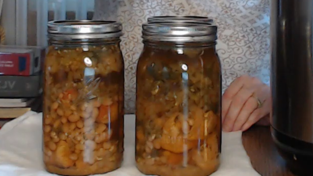 close up of chicken chili verde after it has been canned