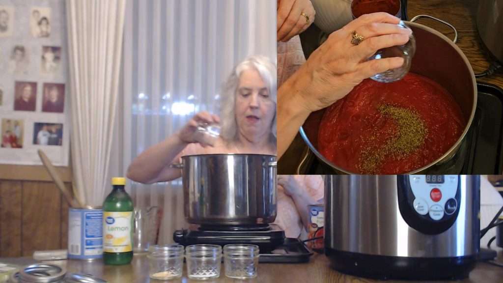 Pouring oregano into the tomato puree mixture