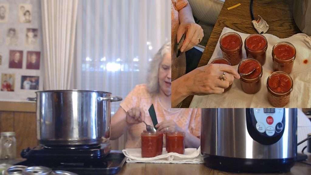 spooning pizza sauce out of a jar that had too much it in.
