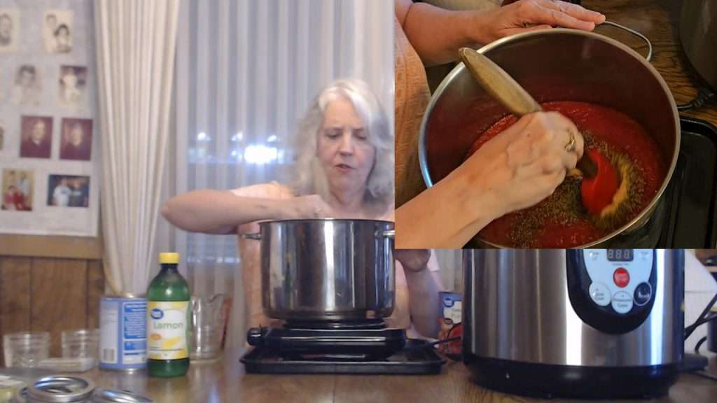 stirring all of the pizza sauce ingredients in the pot
