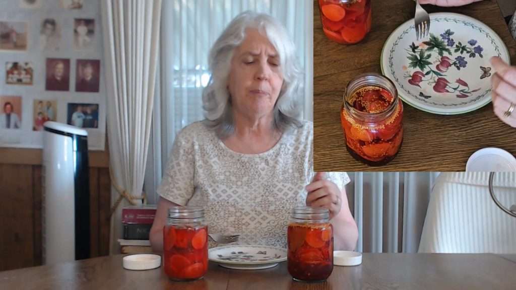 Tasting the quick pickled radishes