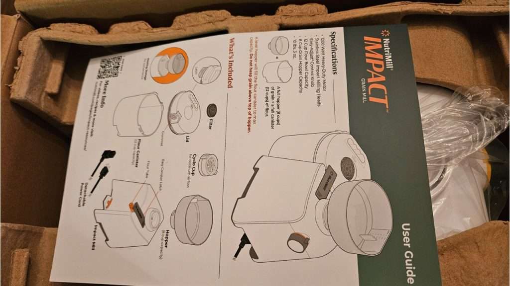 NutriMill packaging showing protective cardboard inserts around mill components.