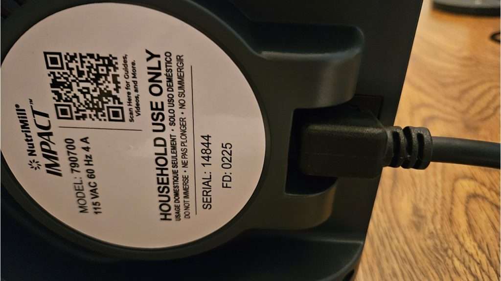 The plug inserted into the Nutrimill Impact mill. 