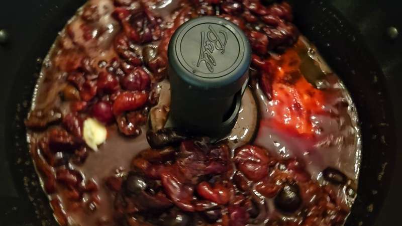 Cherry jam as it is beginning to be mixed up in the Ball Jam and Jelly maker.