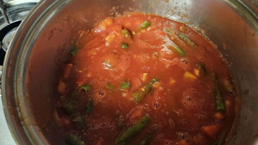Mixture after simmering for 3 minutes.