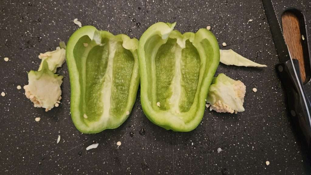 Bell pepper, cut in half with the seeds and white part removed.