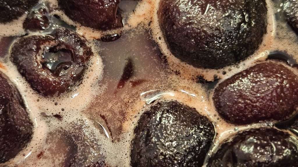 Juices coming out the cherries in the freezer cherry pie filling mixture.