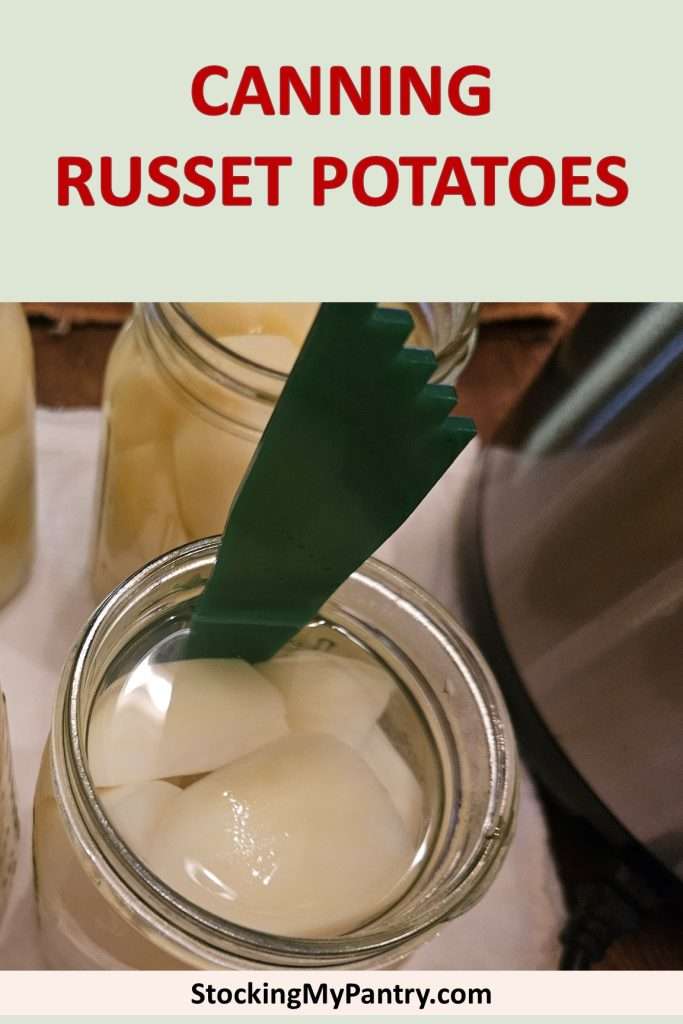 Debubbling russet potatoes before canning.
