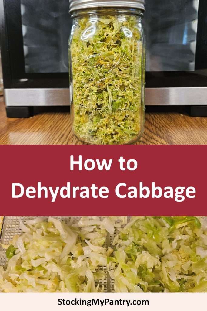 how to dehydrate cabbage pin with fresh and dehydrated cabbage in a jar.
