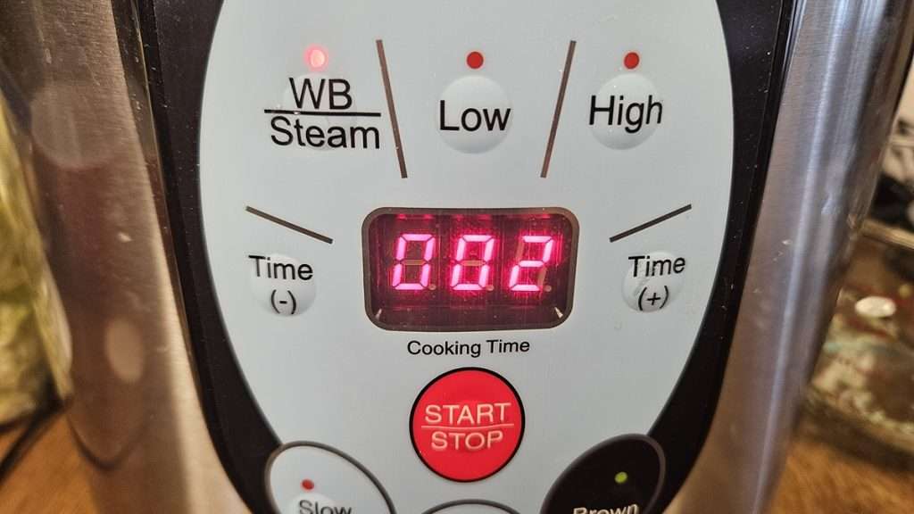 Nesco electric canner control panel showing steam function active.
