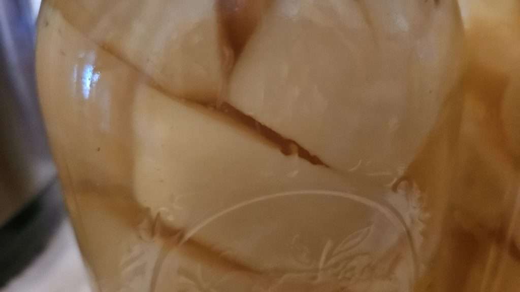 A close up of home-canned russet potatoes.