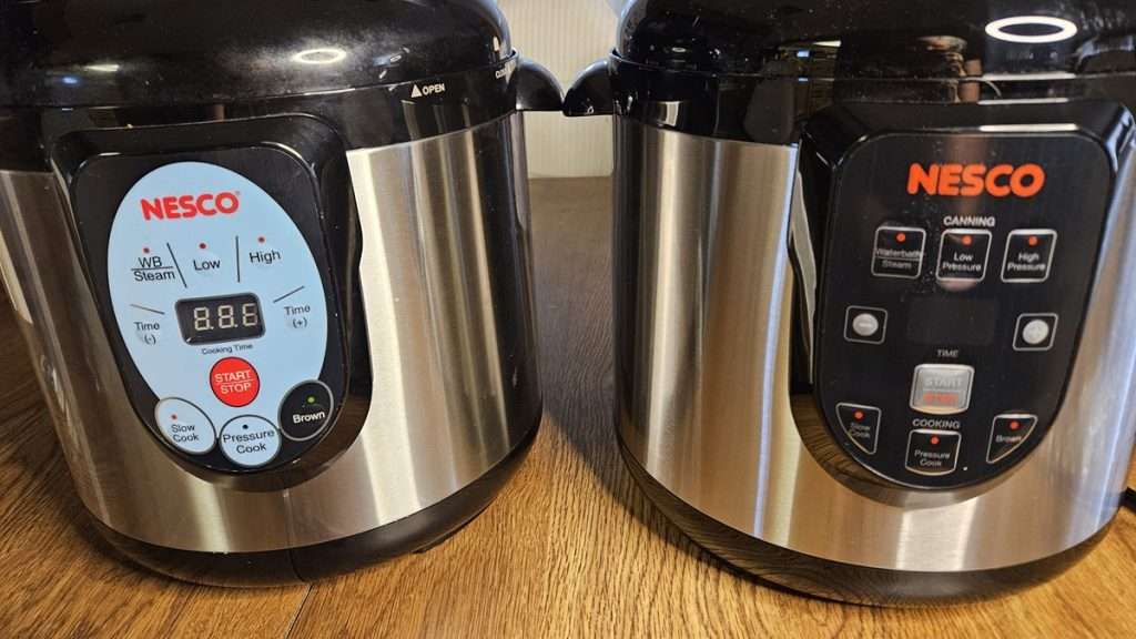 The original and new Nesco electric pressure canner side by side.