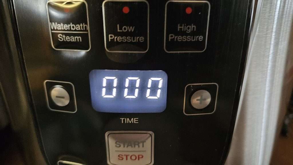 A close up of the time display on the new Nesco canner.