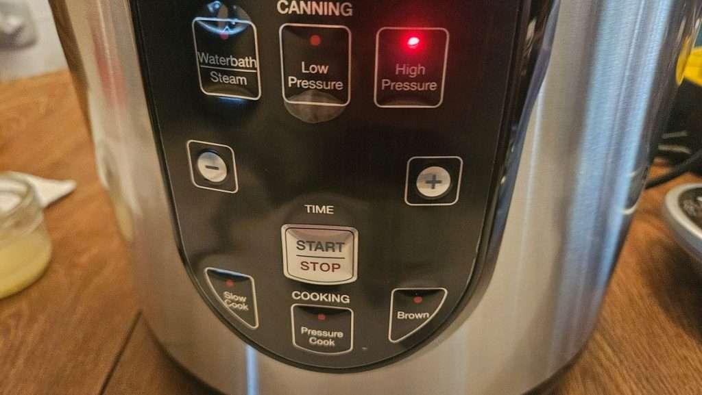 Nesco canner display showing high pressure selected