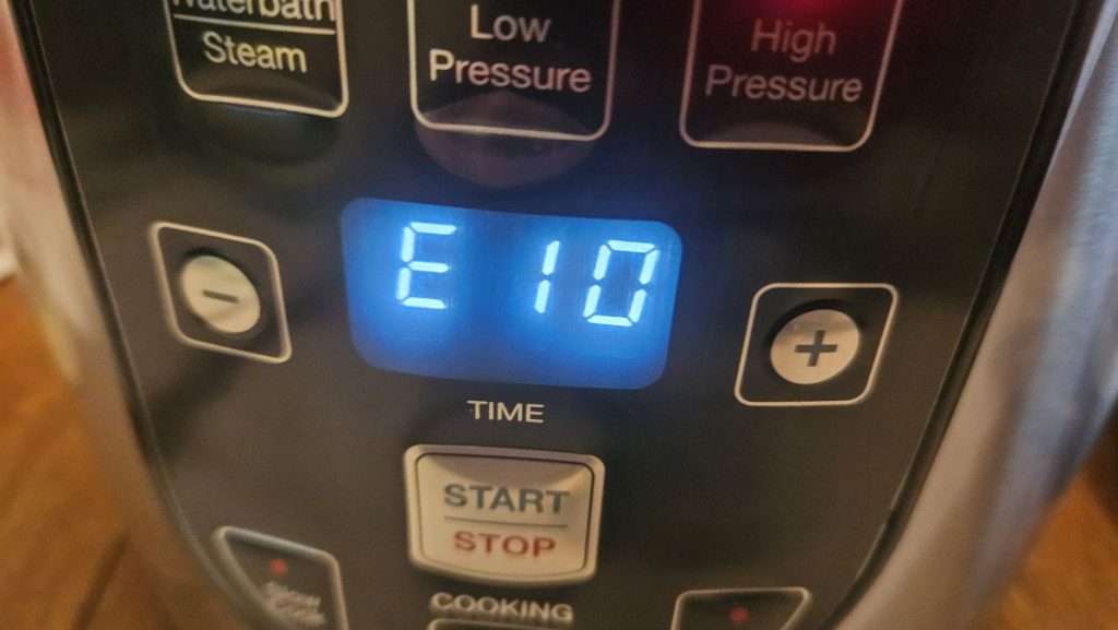 Nesco canner control panel showing E10 countdown