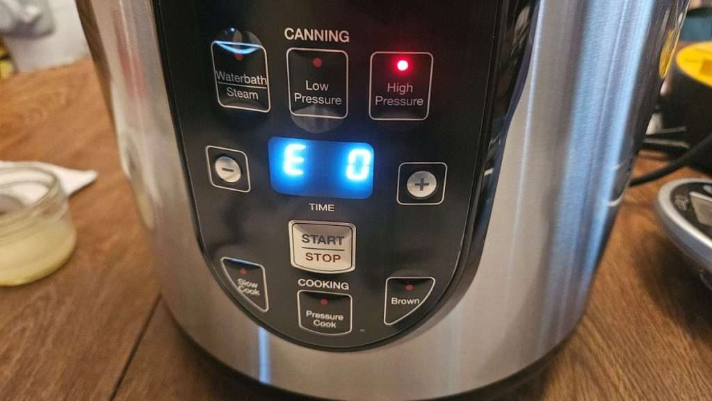 Nesco canner display reading E0